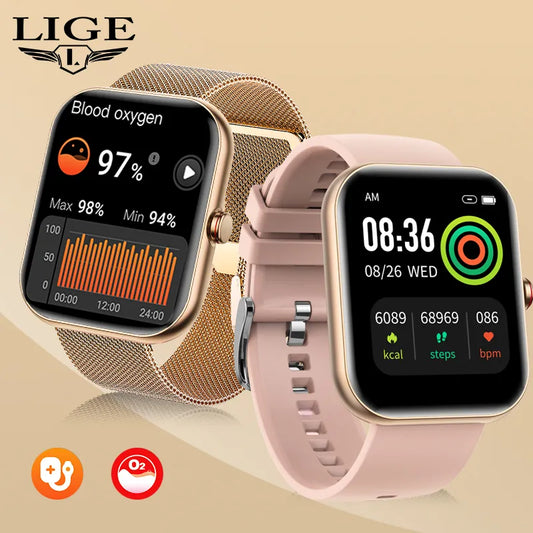 LIGE Smart Watch Woman Bluetooth Call AI Voice Waterproof IP68 Bracelet Heart Rate Blood Pressure Tracker 2023 Smartwatch Ladies