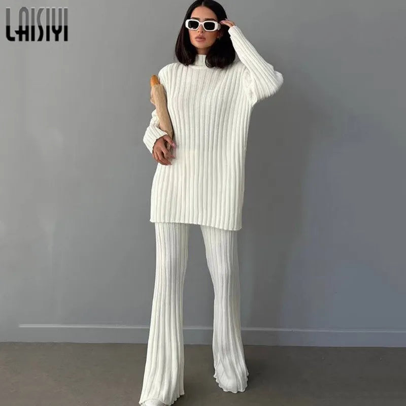 LAISIYI Autumn Sweater Sets Women 2 Piece Suits Winter Knitted Outfits Long Sleeve Tops High Waist Leggings Slim Basic Knitwear