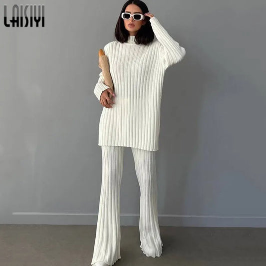 LAISIYI Autumn Sweater Sets Women 2 Piece Suits Winter Knitted Outfits Long Sleeve Tops High Waist Leggings Slim Basic Knitwear