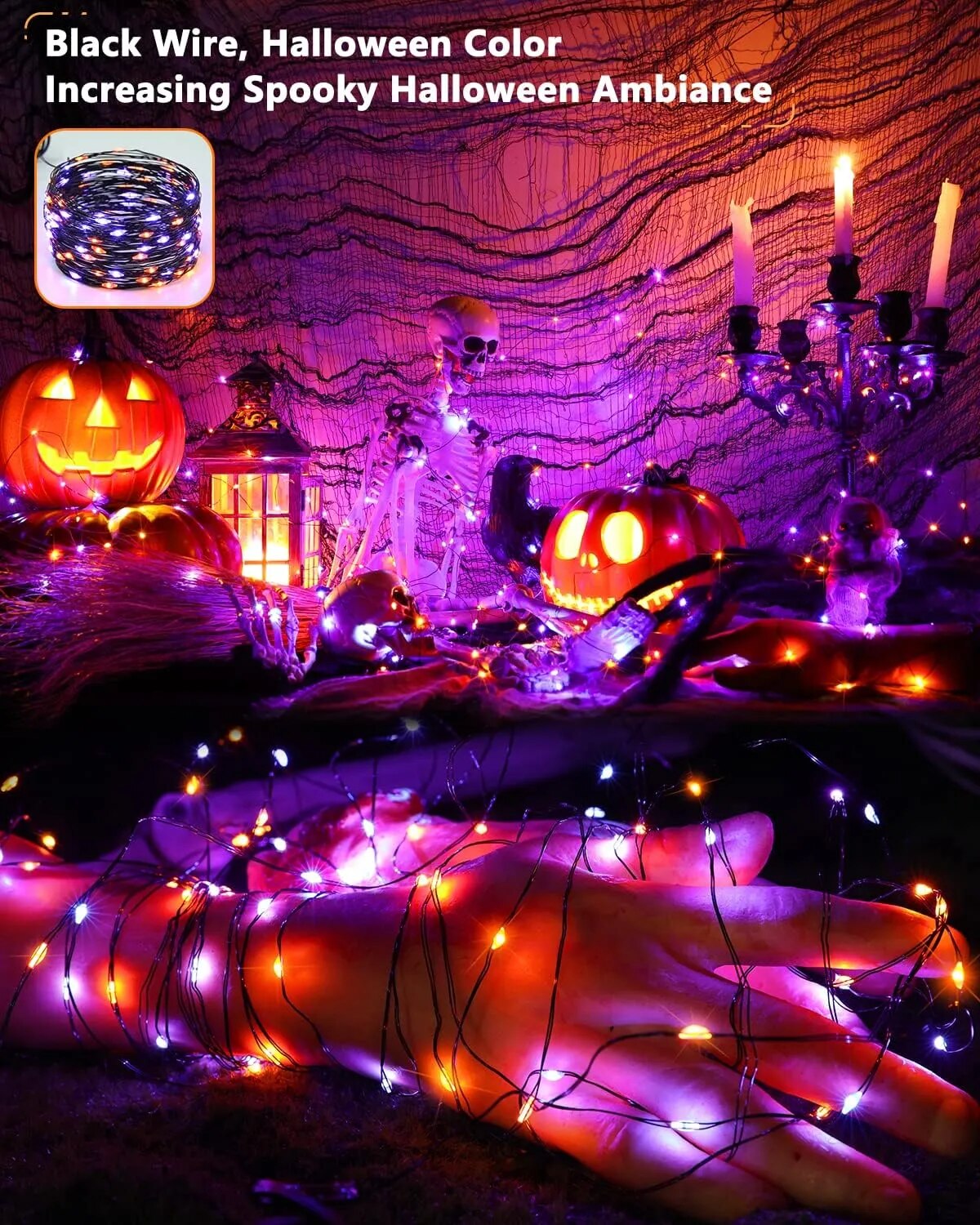 2pcs,Orange & Purple Halloween Lights, 39.37ft 120 LED,
