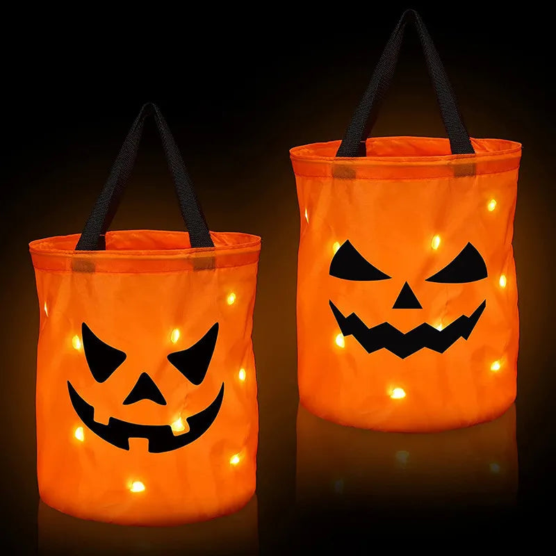 LED Light Halloween Trick or Treat Bucket Pumpkin Candy Baskets