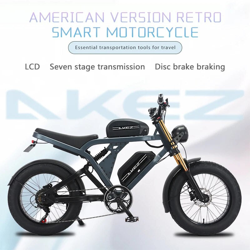 2023 New 48V 750W 1500W AKEZ Aluminum Frame Electric Bicycle Retro Motorcycle EBike