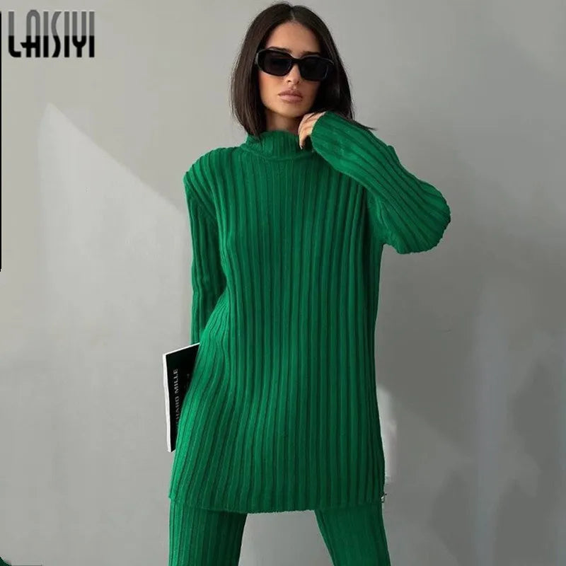 LAISIYI Autumn Sweater Sets Women 2 Piece Suits Winter Knitted Outfits Long Sleeve Tops High Waist Leggings Slim Basic Knitwear