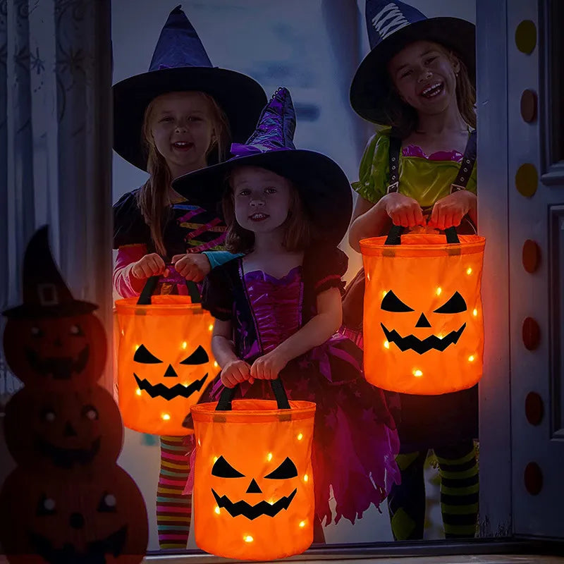 LED Light Halloween Trick or Treat Bucket Pumpkin Candy Baskets