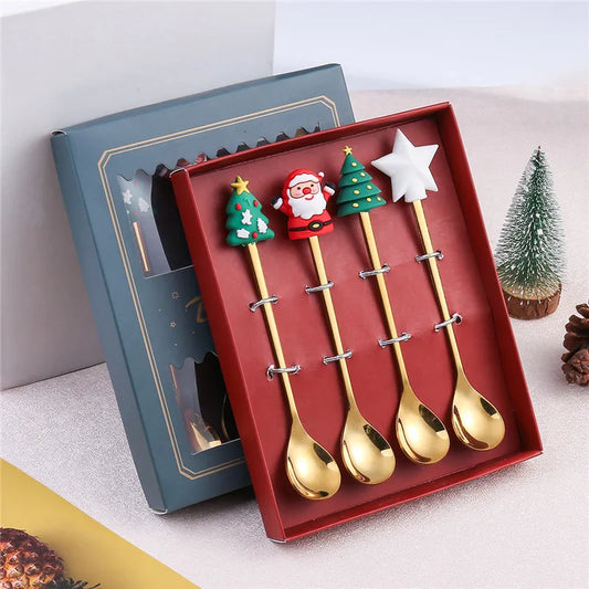 4pcs New Year Christmas Spoon Fork