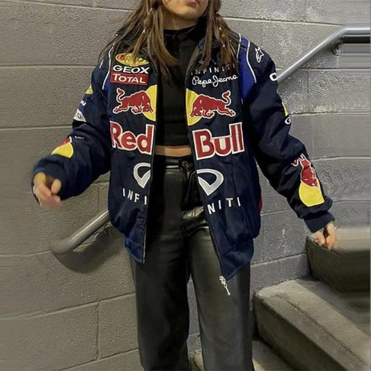 Fashion Trend Printed Motorcycle Jacket Female Casual Loose American Style High Street Long-sleeved Couple Windbreaker Jacket