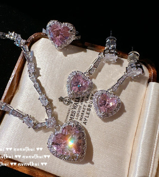 Heart Gem Snake Pattern Necklace Princess - 18K Gold Earrings