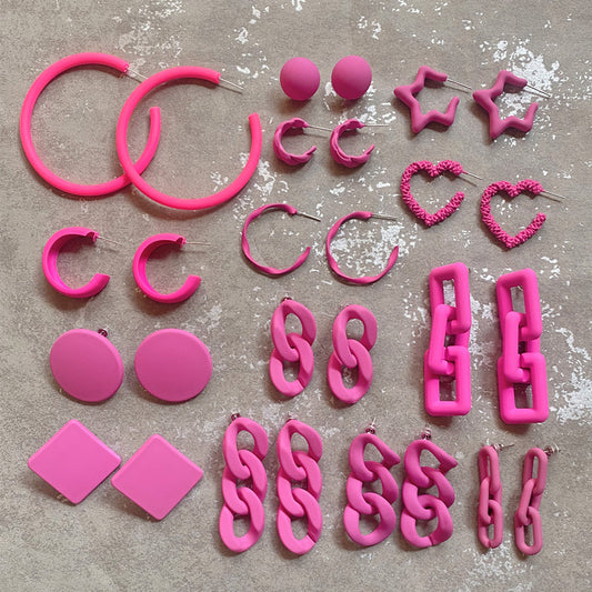 Pink Acrylic Chain 925 Silver Needle Barbie