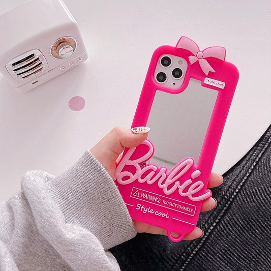 Barbie Phone Case for iphone 11 12 13 14 Pro Max Mini Xsmax Xr Xs X 6 7 8 Plus + Pink Pendant + Cover with Mirror (LOW STOCK)