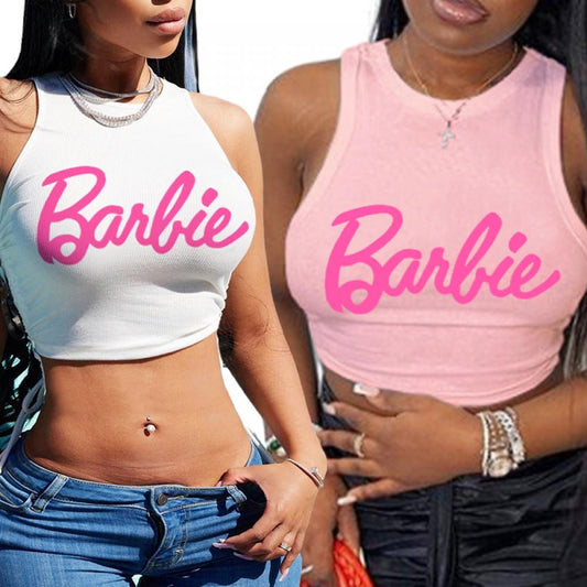 New Kawaii Barbie Crop Top Sexy Girls Summer Sleeveless Camisole Vest Y2K Ladies Slim Fashion T-Shirt Casual Tank Tops Gifts